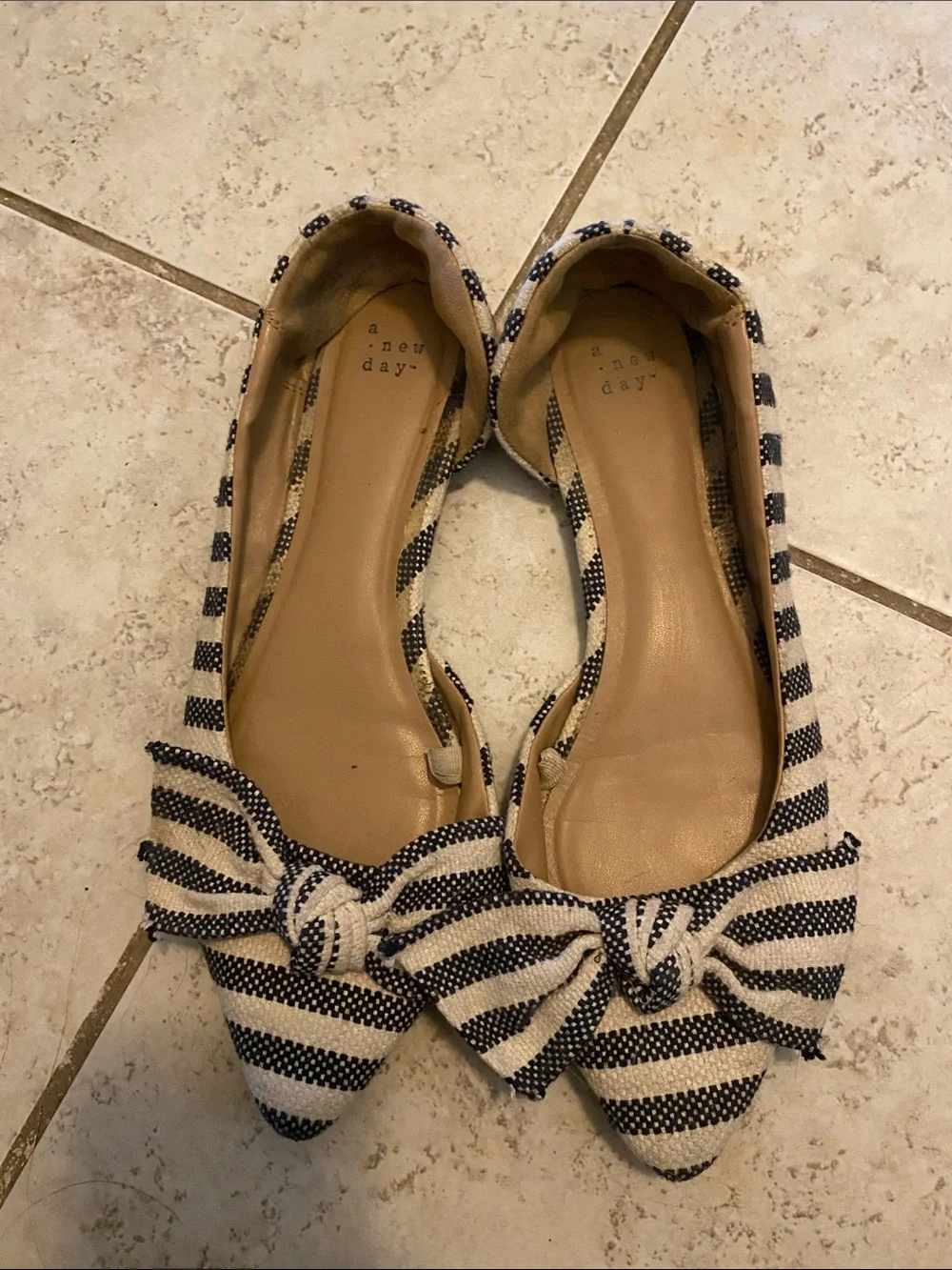 a new day Striped Bow Pointed Toe Flats in Navy and Cream